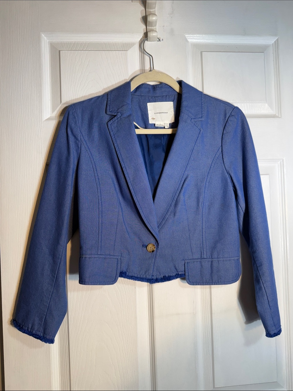 Anthropologie Cropped Periwinkle Blue Single-Button Blazer